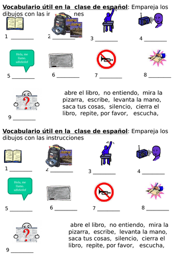 Spanish Classroom Instructions