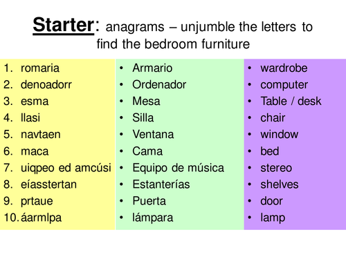 Spanish Prepositions Bedroom