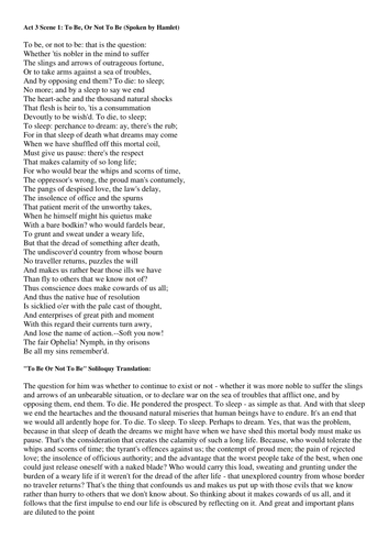 Shakespeare, Romeo and Juliet and Hamlet