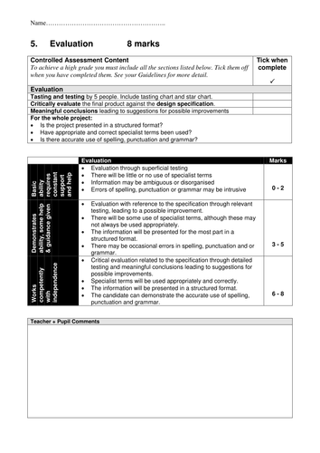 Tick/Mark sheets for OCR J302 Controlled Assessment A521
