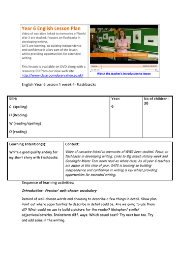 year 6 english lesson plan teaching resources