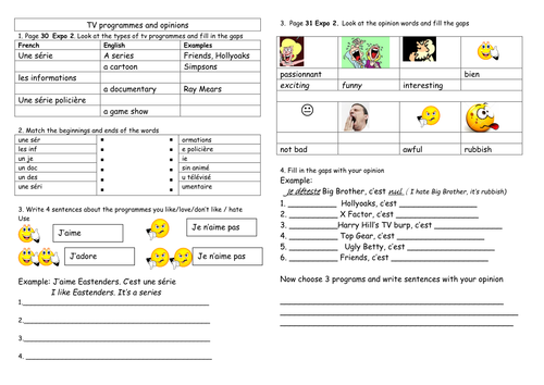 TV programmes and opinions worksheet
