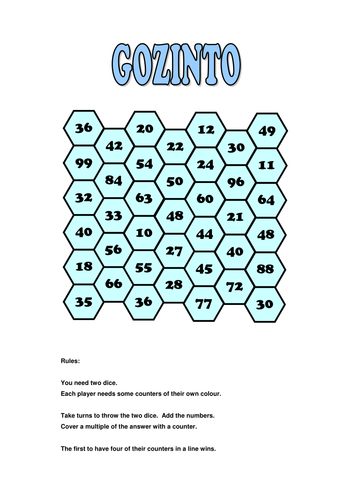 Multiples Dice Game: Gozinto