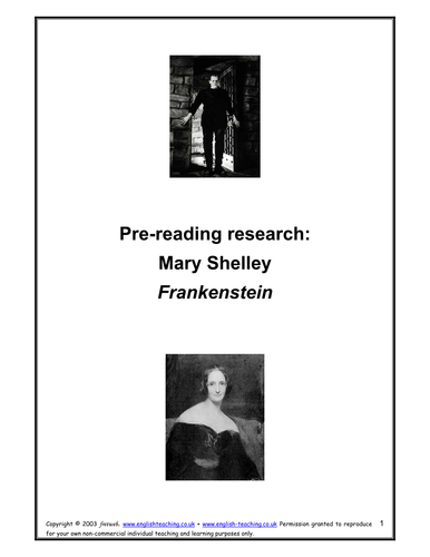 Frankenstein by Mary Shelley: Internet research task worksheets