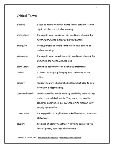 Studying Prose Fiction: Critical Terms - A Glossary