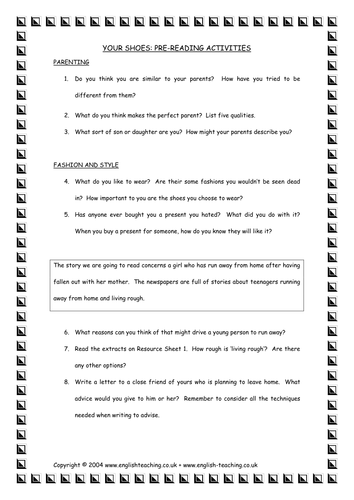 'Your Shoes' by Michele Roberts: Comprehension