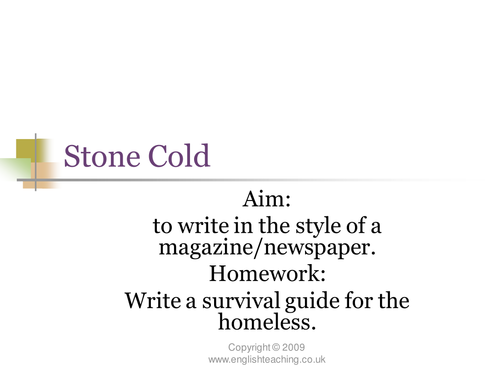 Stone Cold by Robert Swindells.  Newspaper Report