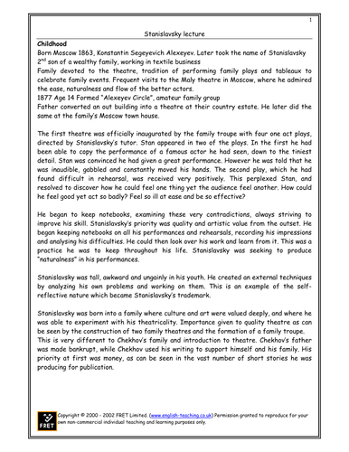 Stanizlavski Lecture Notes