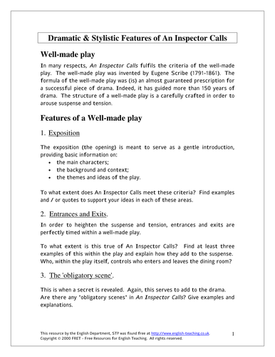 An Inspector Calls by J. B. Priestley: Worksheets and tasks