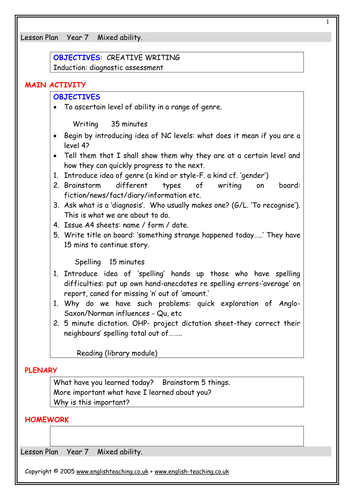 creative writing yr7 teaching resources