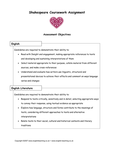 Shakespeare coursework assignment picture