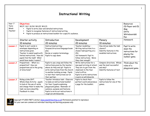 Instructional writing for Year 7 | Teaching Resources