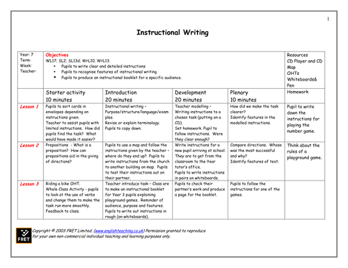 Instructional writing for Year 7