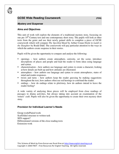 Schemes of Work: Wider Reading Coursework.