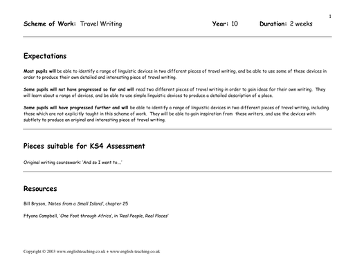 Original Writing - Travel Writing.