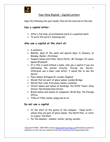 Capital Letters - year 9.