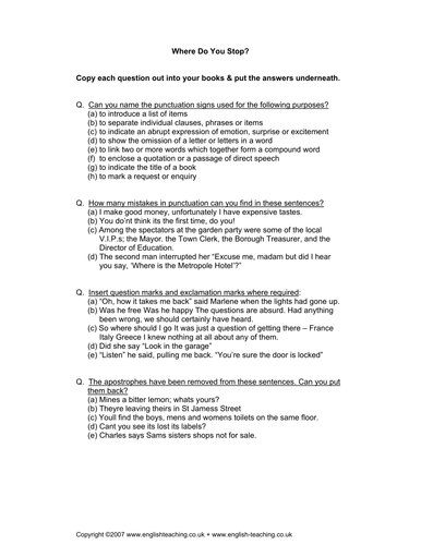 Punctuation Test: Worksheet
