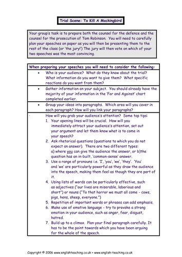 To Kill a Mockingbird: Speaking and listening task