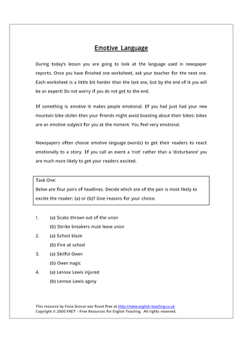 Newspapers: Emotive Language