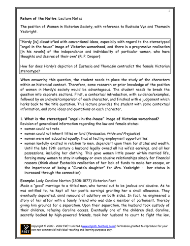 Return of the Native by Thomas Hardy.  Lecture notes.