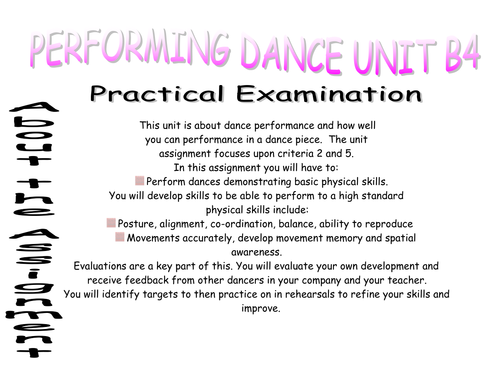 btec dance performing unit of work