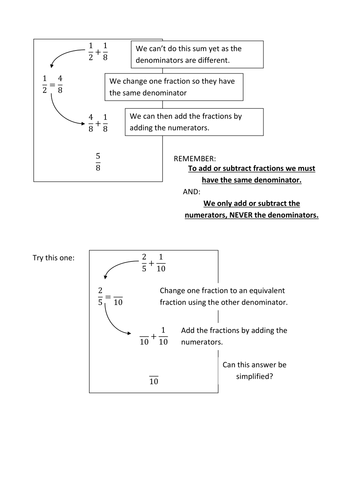 Adding and subtracting fractions worksheet | Teaching Resources