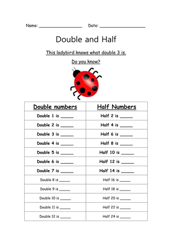 Doubles And Halves Worksheet Up To 24 By Waiguoren Teaching Resources Tes