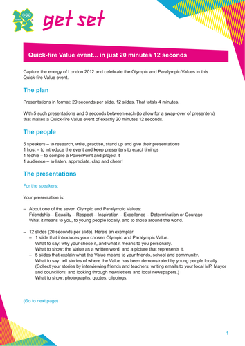 Quick fire Values presentation