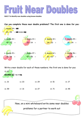 Near doubles worksheet by GabbyPeterson - Teaching Resources - Tes