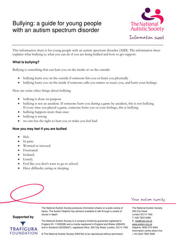 Bullying: a guide for young people with autism