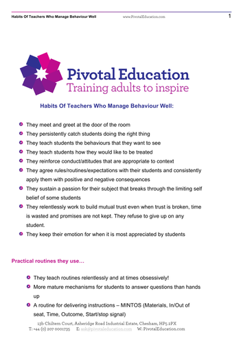 The Habits of Teachers Who Manage Behaviour Well