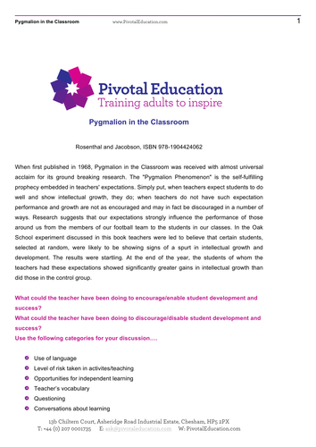 Pygmalion in the Classroom - Teacher Expectations