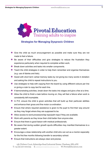 Strategies for  Managing Dyspraxic Children