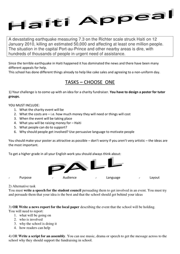 Appeal for Haiti   writing tasks HM
