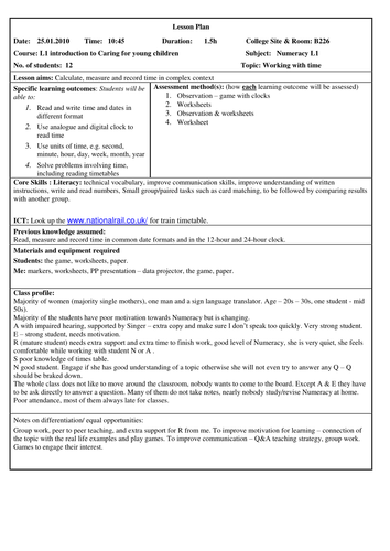 Measurement - time Level 1 numeracy