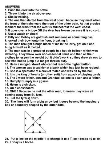 Logic Problems Lateral Thinking Puzzles Teaching Resources