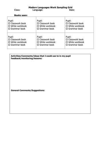 Work Sampling Grid for MFL