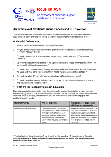 Additional support needs and ICT provision