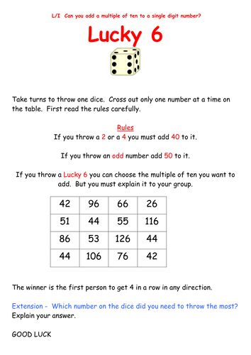 Year 2 Maths number Adding multiples of ten  Game