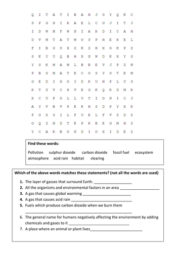 Environment + Pollution wordsearch HT | Teaching Resources