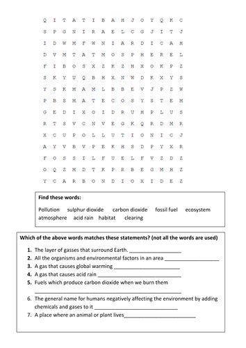 Environment + Pollution wordsearch HT