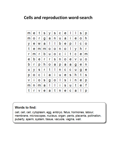Cells and reproduction wordsearch HT