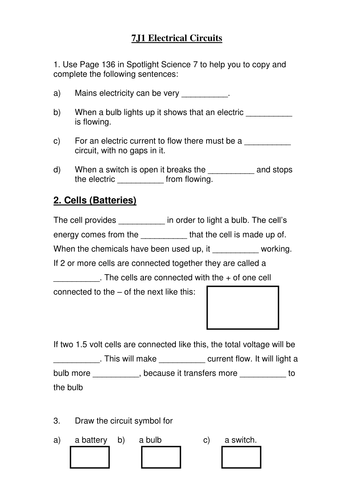 Electrical circuits question sheet HT