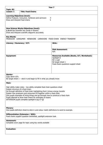 B2 L1 Food Chains lesson plan HT