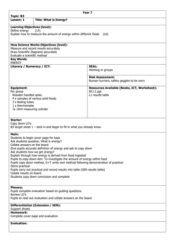 B3 L1 What is energy lesson plan HT