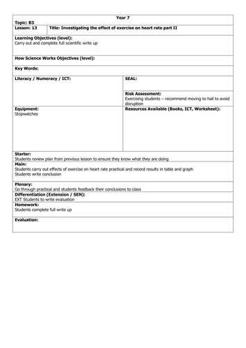 Investigating Effect of Exercise Lesson Plan