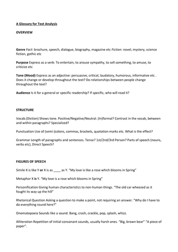 A Glossary for Text Analysis