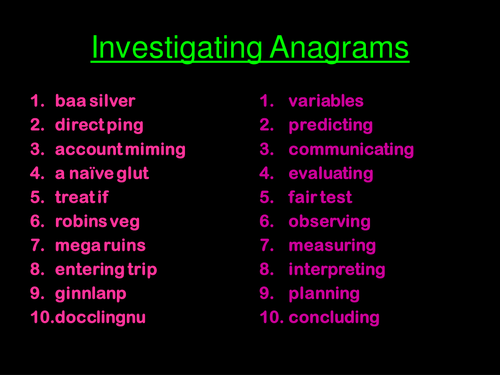 Investigating anagrams HT