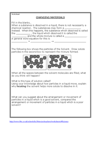 Changing materials worksheet HT