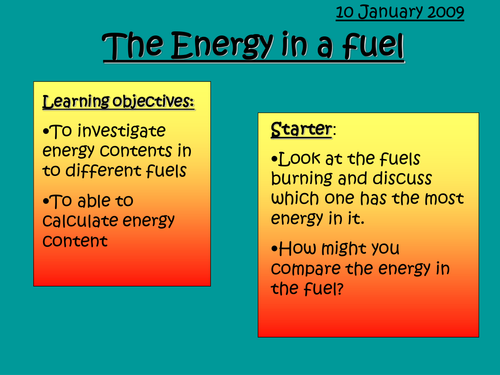 The energy in a fuel HT